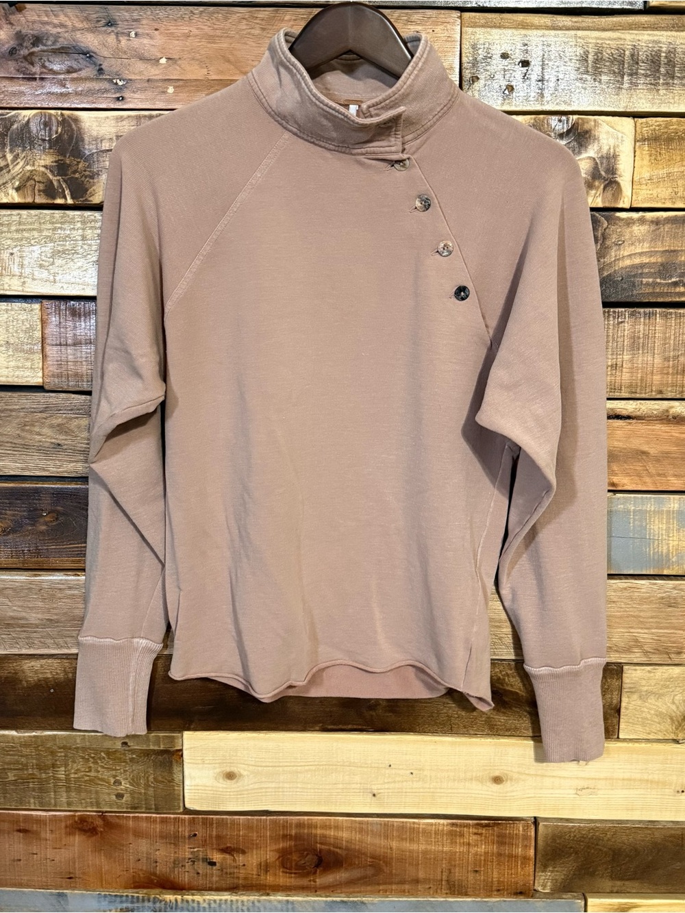 Free People Taupe Asymmetrical Button Collared Casual Pullover Sweater
